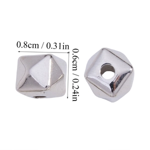 Detailed view of silver CCB beads with dimensions 0.8cm by 0.6cm for DIY jewelry making