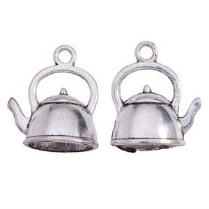 Set of two vintage silver alloy 3D teapot charms for DIY jewelry and accessory making