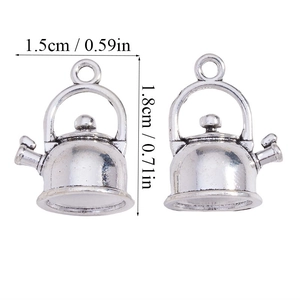 Detailed view of alloy teapot charms with dimensions 1.8cm by 1.5cm for DIY jewelry making