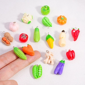 Surtido de mini dijes de verduras 3D de resina con anillos para creación de joyas