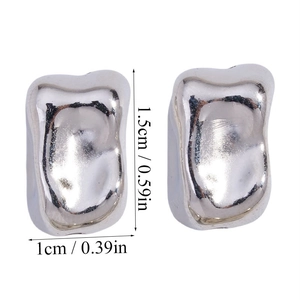 Polished silver irregular liquid metal earrings with dimensions 1.5cm by 1cm