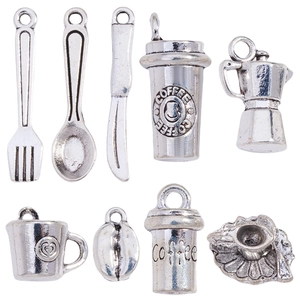 Vintage Alloy Coffee Series Pendants Mini Coffee Bean Cup Spoon Fork Charms For DIY Jewelry Making Accessories