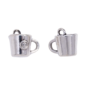 Miniature coffee cup pendants in antique silver finish with heart relief for DIY jewelry