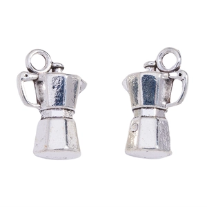 Polished silver alloy moka pot pendants for DIY jewelry and keychain accessories