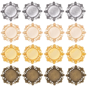 Vintage Ronde Legering Hanger Basis Cabochon Zetting Opengewerkt Bloemontwerp Voor DIY Handgemaakte Ketting Armband Sieraden Maken