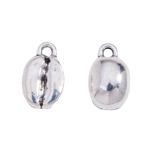 Macro detail of silver alloy coffee bean pendant showing realistic texture and hanging hole