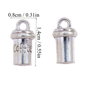 Detailed dimension view of mini alloy coffee cup charm for DIY jewelry making