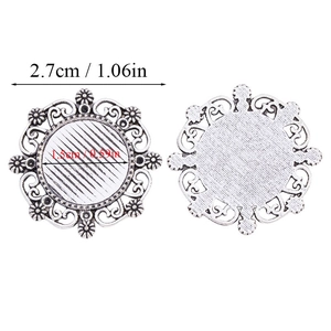 Vintage zilveren ronde legering hangers met bloemenrand voor DIY sieraden maken