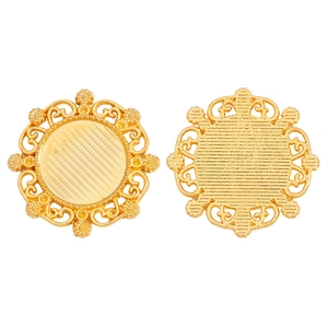 Gedetailleerd macro-overzicht van 15mm gouden ronde legering bedeltjes voor DIY sieraden maken
