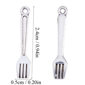 Miniature silver-tone alloy fork pendants for jewelry making with size specifications