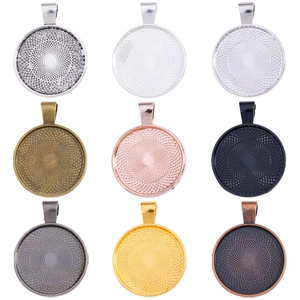 Lot de 9 supports de pendentifs ronds en alliage aux couleurs métalliques pour bijoux DIY