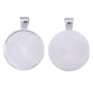 Vue détaillée du support pendentif rond en alliage argenté 25mm pour création de bijoux DIY
