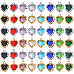 Stainless Steel Heart Glass Pendant Only Gold Silver Plated Crystal Charm For DIY Necklace Bracelet Jewelry Making Accessories