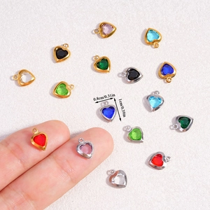 Colorful heart crystal pendants for DIY jewelry with gold and silver metal edges