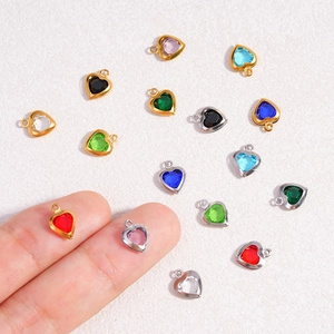 Colorful heart-shaped glass pendants in stainless steel frames for DIY jewelry making
