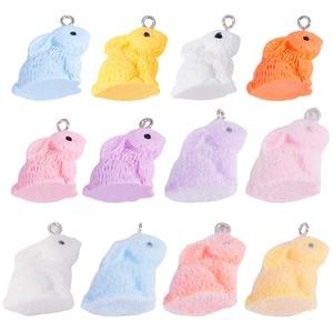 Fashion Resin Flocked Bunny Pendants Cute Rabbit Charms For DIY Keychain Jewelry Making Accessories Multicolored Animal Hanging Decorations
