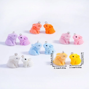 Cute flocked resin bunny pendants in various colors with metal loops for DIY jewelry making