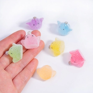 Colorful flocked animal pendants in macaroon tones with metal loops for DIY jewelry making