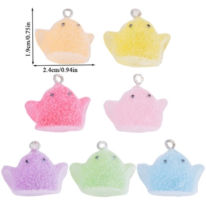Set of seven colorful flocking resin chick pendants for jewelry and keychain accessories
