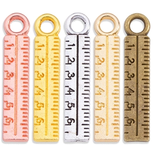 Set of five vintage alloy ruler pendants in rose gold, gold, silver and bronze finishes