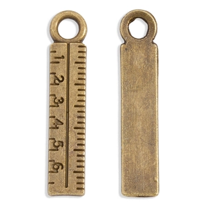 Detailed front and back view of vintage bronze alloy ruler pendant for DIY jewelry crafts