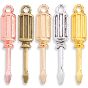Alloy screwdriver charms in five metallic finishes for DIY jewelry making and accessories