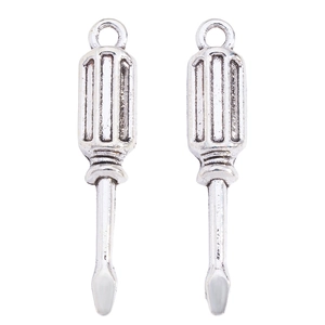 Pair of vintage silver screwdriver alloy pendants for DIY jewelry and keychains