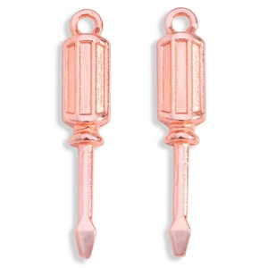 Detail of two rose gold screwdriver pendants with a smooth electroplated metal finish