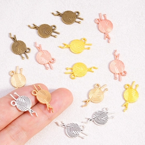 Alloy yarn ball pendants with knitting needles for DIY necklaces and bracelets