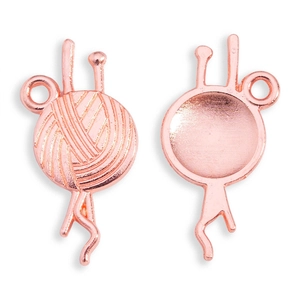 Detailed view of rose gold knitting ball pendants with flat back tray for DIY crafts