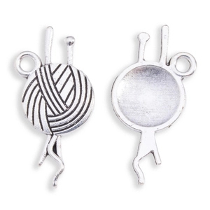Silver alloy yarn ball and needle charm pendant for DIY necklace and bracelet crafting
