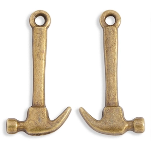Detail of vintage alloy hammer charms with antique bronze finish and top hanging hole for DIY