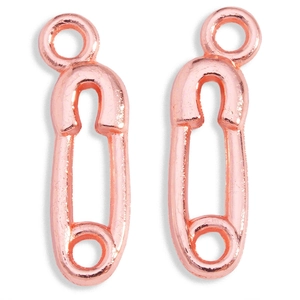 Dettaglio di ciondoli a forma di spilla da balia oro rosa per gioielli fai-da-te
