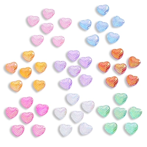 Colorful 12mm heart shaped fish scale acrylic cabochons for DIY jewelry and nail art crafts
