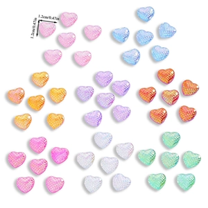 Colorful 12mm heart-shaped fish scale acrylic flatback cabochons for DIY crafts