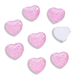 Pink heart-shaped iridescent fish scale flatback resin cabochons for DIY crafts