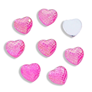 12mm heart shaped acrylic fish scale resin cabochons with holographic mermaid effect