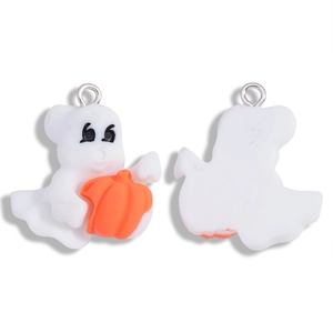 Dual-sided view of ghost resin charms with pumpkins for Halloween DIY jewelry making