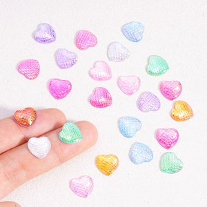 12mm heart shaped fish scale acrylic cabochons in various macaron gradient colors