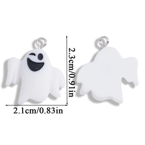 Ghost pendant DIY charm showing front wink face and back side with size measurements