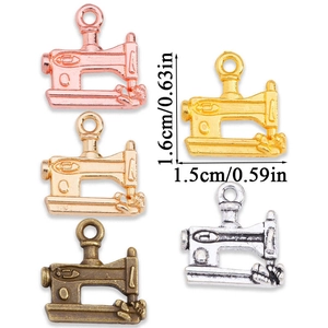 Mini alloy sewing machine charms for DIY jewelry making in five assorted metallic finishes