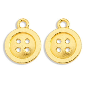 Detail van gouden knopvormige bedeltjes met vier gaten voor doe-het-zelf sieraden maken