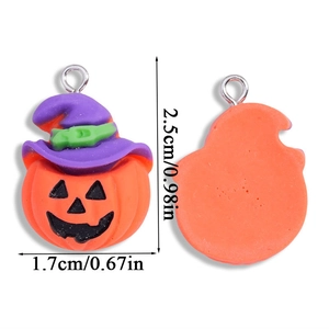 Front and back macro view of pumpkin charms with purple hats showing 2.5cm height dimension