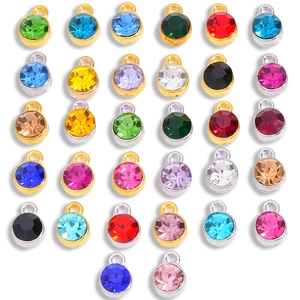 Vintage Alloy Round Rhinestone Birthstone Pendants Multicolor Crystal Charms For DIY Necklace Bracelet Making Jewelry Accessories