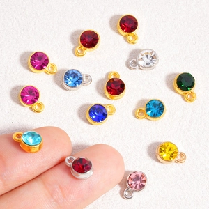 Colorful crystal birthstone charms in round alloy settings for DIY jewelry making