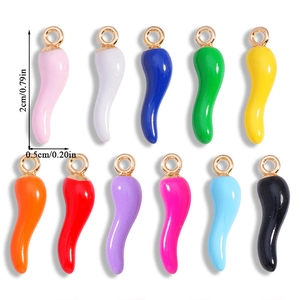 Set of 11 colorful chili pepper charms in various enamel colors with gold top rings