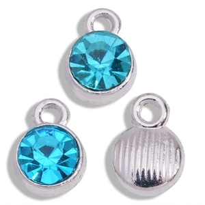 Sky blue birthstone charms with silver-tone metal back and faceted crystal detail