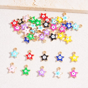 Colorful pentagram evil eye alloy pendants with enamel drip for DIY jewelry making