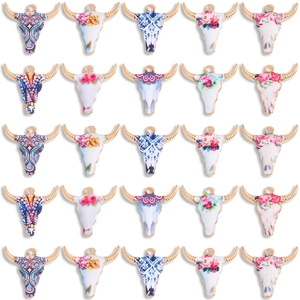 Vintage Legering Emaille Stierenkop Charms Bloemen Geometrische Patronen Boho Longhorn Schedel Hangers Voor DIY Sieraden Maken Armband Sleutelhanger