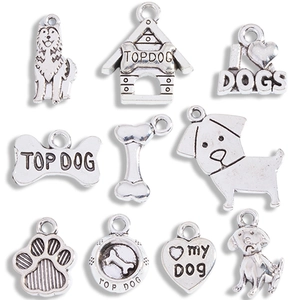 Set di 10 ciondoli a tema cane in argento antico per creazione di gioielli fai da te e hobby